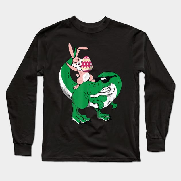 Bunny Riding T-Rex Cute Dino-saur Happy Easter Long Sleeve T-Shirt by LMW Art